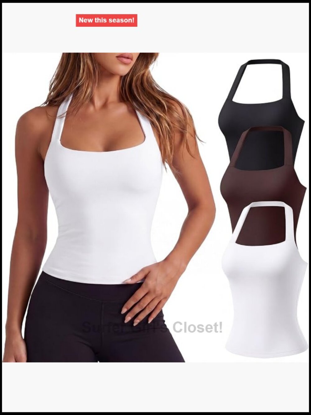 3 Pack Women Halter Workout Tops Padded Tank Top Square Neck Sports Bra